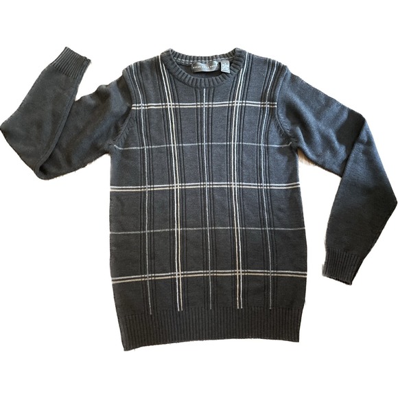 Oscar de la Renta Pullover Sweater Small Men's Windowpane Stripe Gray Designer - Picture 2 of 5